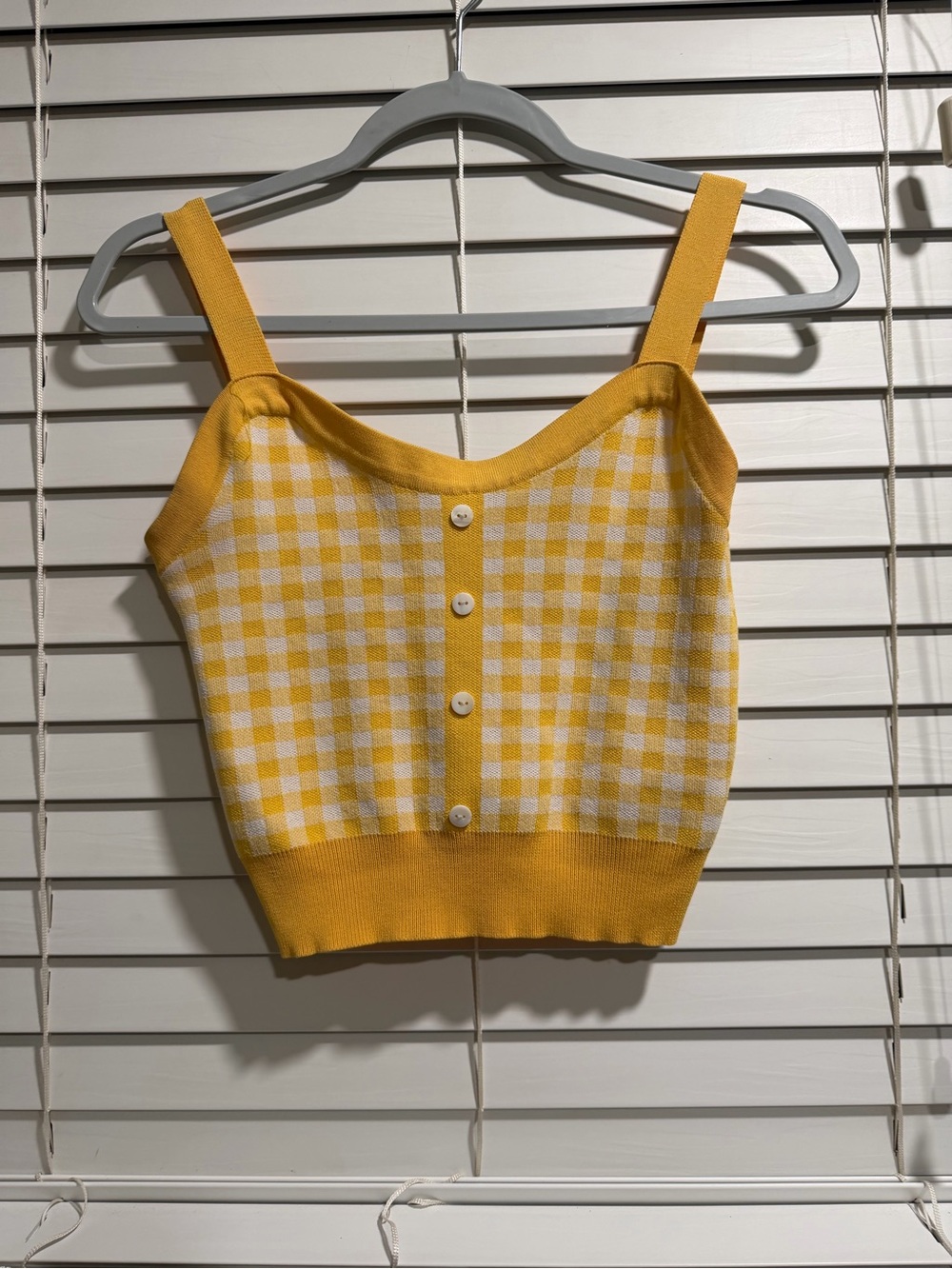 Yellow Gingham Knit Crop Tank Top